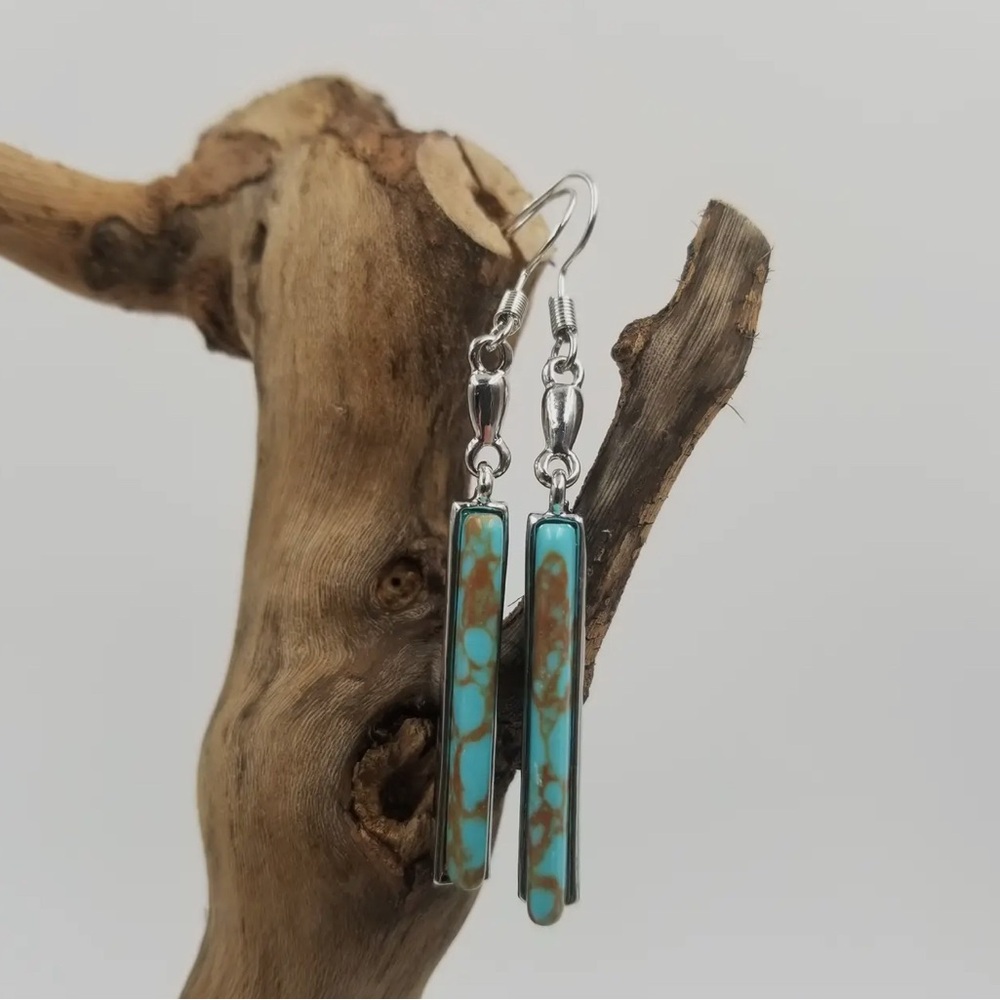 Anthropologie Turquoise and Silver Drop Earrings Boho Bodega